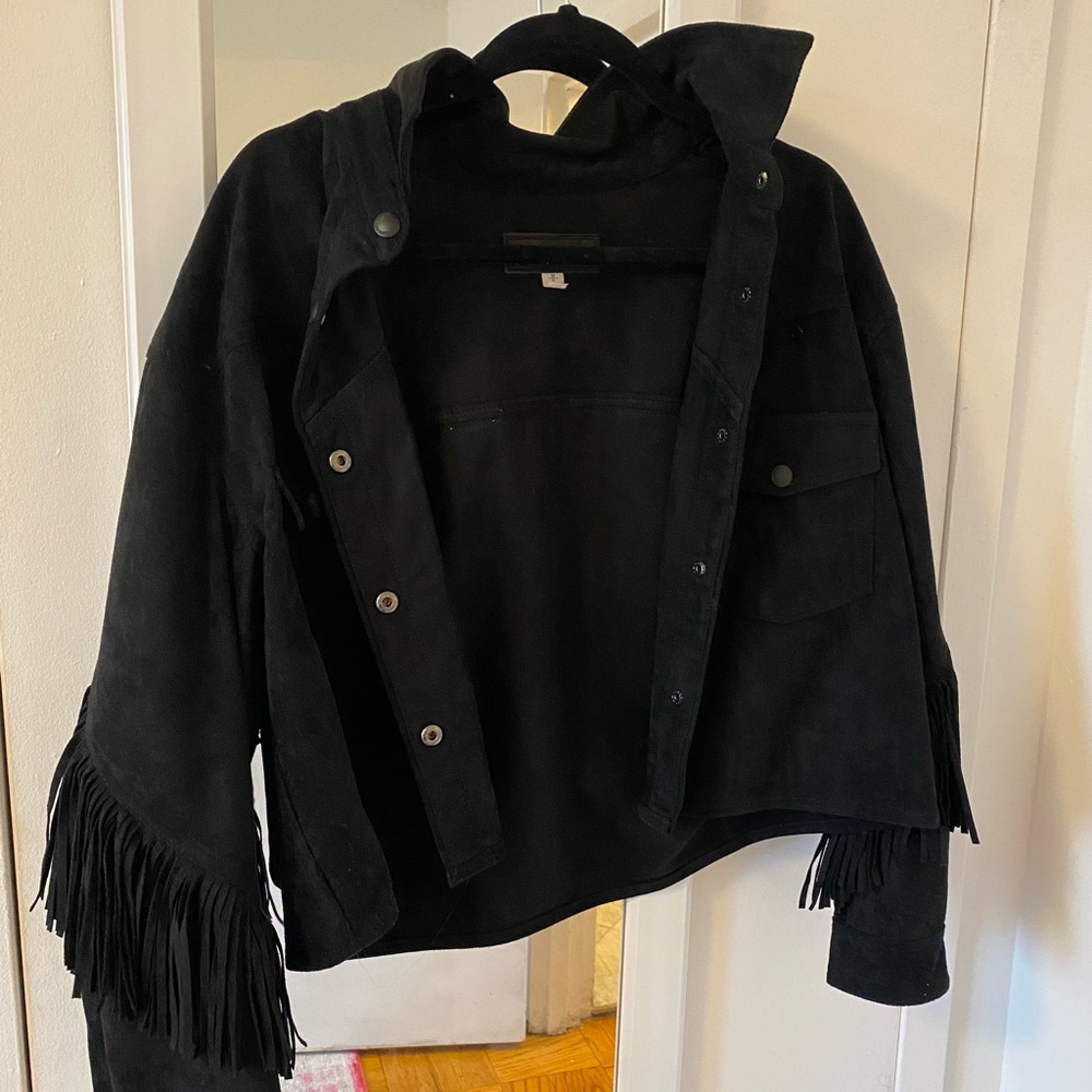 black suede blank jacket with fringe